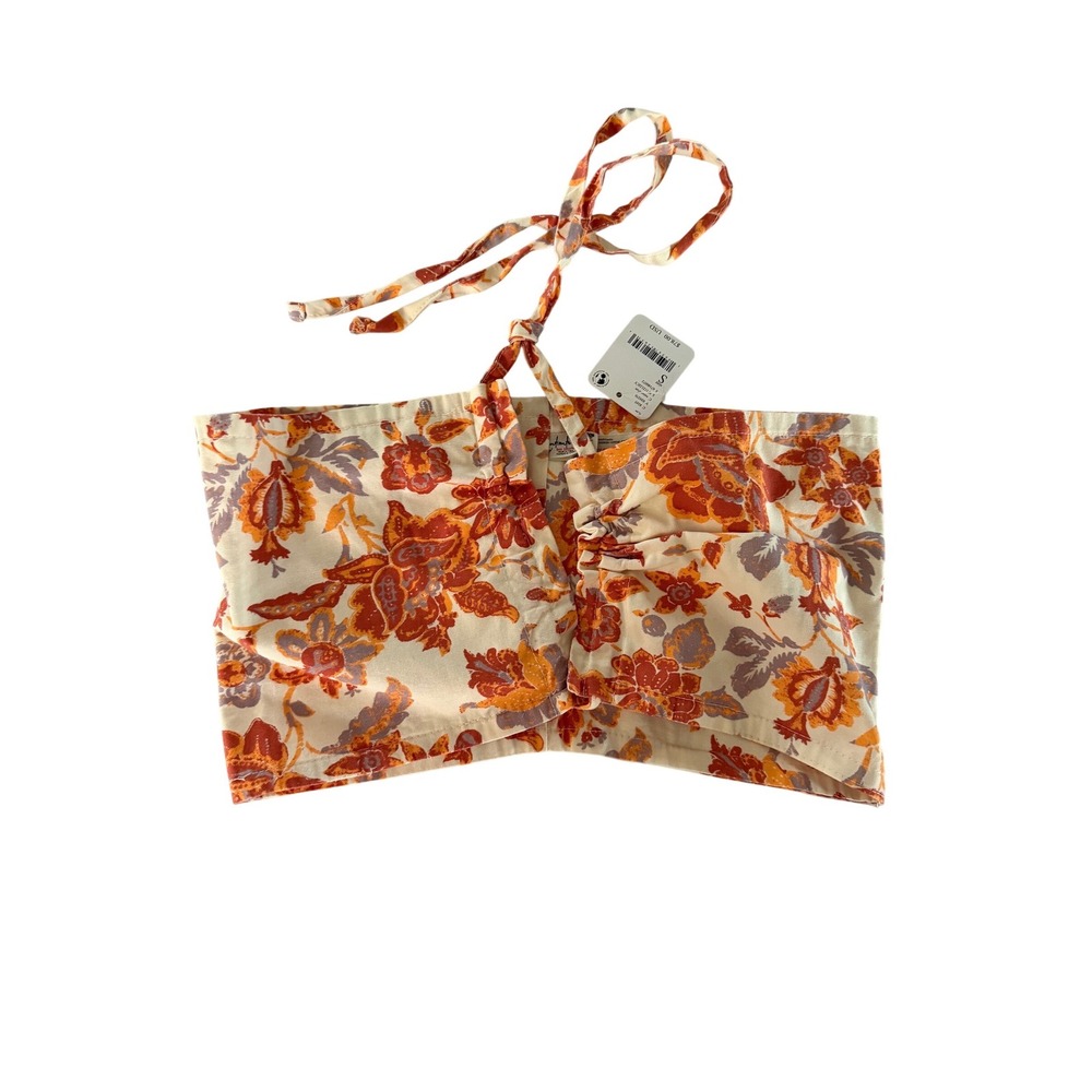 Intimately Free People Floral Halter Crop Top Orange Purple Natural S FP112122CY